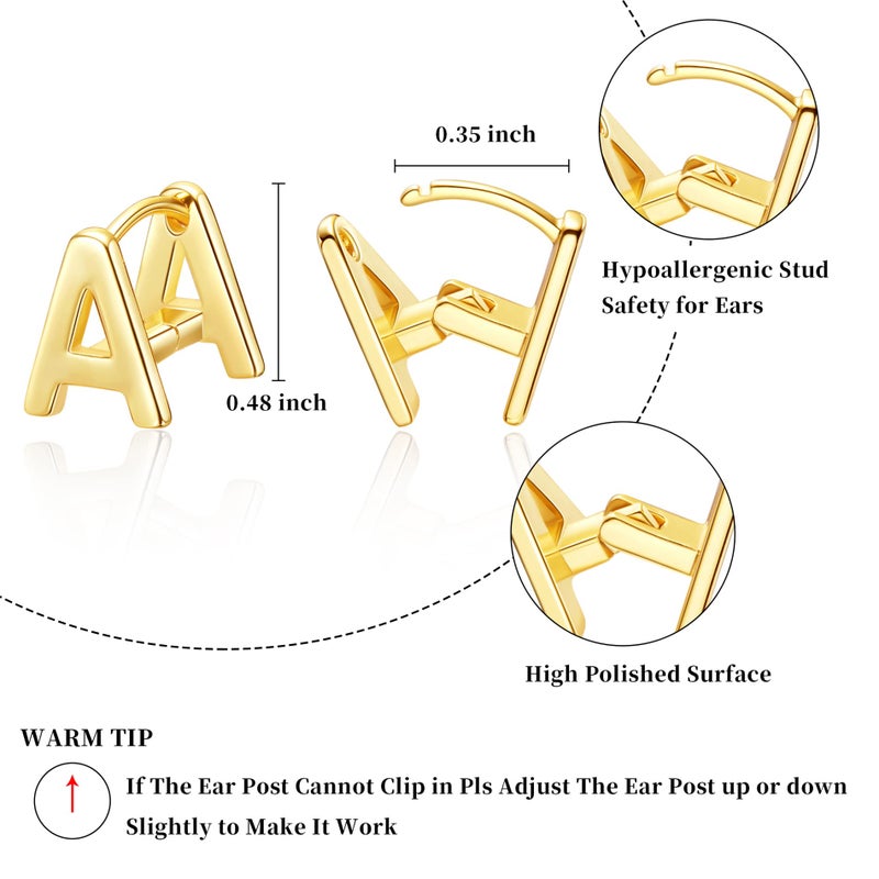 SANNYRA A Initial Stud Earrings for Women, 14K Gold Plated Hypoallergenic Letter Earring, Trendy Jewelry Gifts for Her - Image 4
